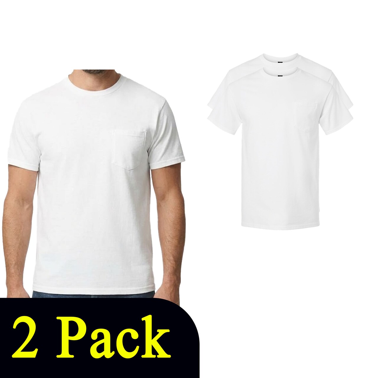 Gildan Ultra Cotton Pocket T-Shirt Craft Bundle, White Unisex Short Sleeve Crewneck Blanks for DIY Printing